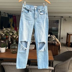 Madewell high rise slim crop boy jean light wash distressed denim jeans size 25